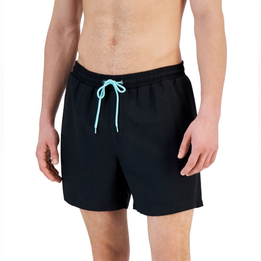 NWT CLUB ROOM | Men's Deep Black Quick-Dry Performance Solid 5" Swim Trunks‎ M